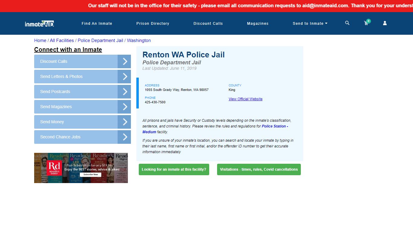 Renton WA Police Jail & Inmate Search - Renton, WA